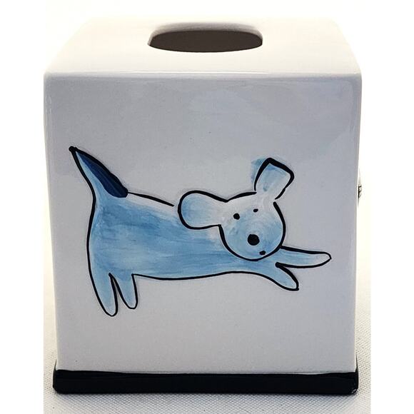 TISSUE HOLDER-JENNY FAW-Ceramic-Embossed-4 Sided Design-White-Unique-Any Room - Picture 3 of 13